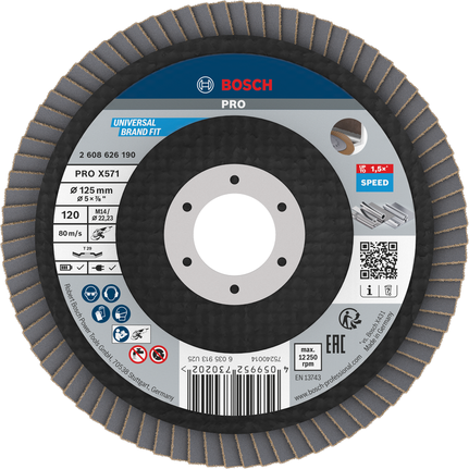 Lamelový kotouč Bosch PRO X571, úhlový, 125 mm, G120 na kov.